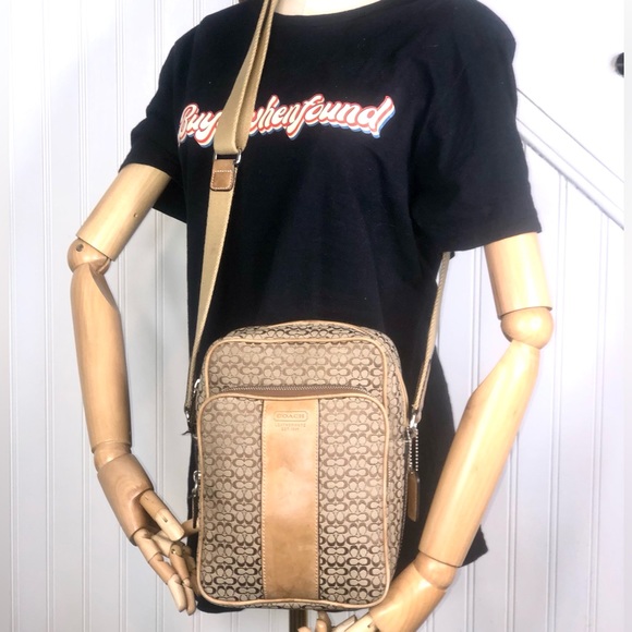 COACH Monogram Canvas & Suede Crossbody Messenger Shoulder Bag UNISEX STYLING - Picture 1 of 15